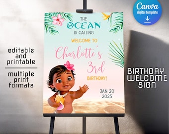 Moana welcome sign template, printable birthday party Hawaii Luau welcome in poster, girl birthday, Te Fiti b-day decoration template