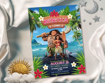 Moana druckbare Einladung, bearbeitbare Einladung, Hawaii-Geburtstags-Einladung, Luau-Party, bearbeitbare Te Fiti-Geburtstagsfeier einladen