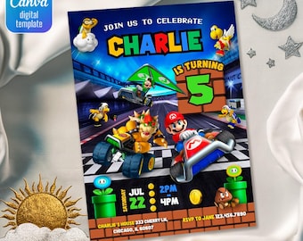 Birthday invite boy girl, Super Mario Bros Movie invitation, instant download, Video Game Birthday invite template, Mario Kart