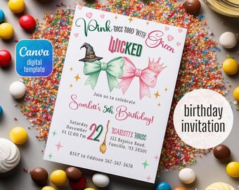 Wicked Birthday Invitation, Editable Template, Glinda & Elphaba, Wicked Movie Party Invite, Printable Invite, invitation Template