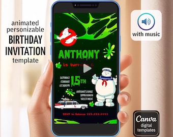 Ghostbusters birthday invitation, animated editable invite, Frozen Empire Party, Ectomobile, boy birthday, mobile video digital template