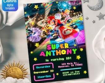 Birthday invite boy girl, Super Mario Bros Movie invitation, instant download, Video Game Birthday invite template, Mario Kart
