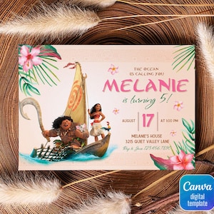 Moana Printable invitation, Editable Invitation, hawaii Birthday Invitation, luau Party, editable te fiti birthday Party invite