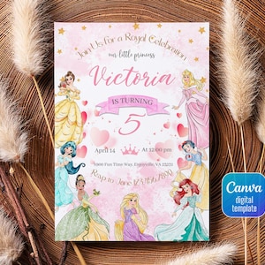 Princess Birthday invitation, Girl editable invite template, printable castle invitation, once upon a time royal party, instant download