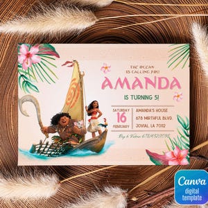 Moana druckbare Einladung, bearbeitbare Einladung, Hawaii-Geburtstags-Einladung, Luau-Party, bearbeitbare Te Fiti-Geburtstagsfeier einladen