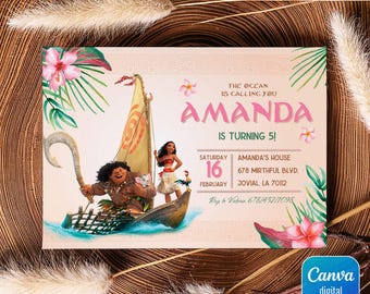 Moana Printable invitation, Editable Invitation, hawaii Birthday Invitation, luau Party, editable te fiti birthday Party invite