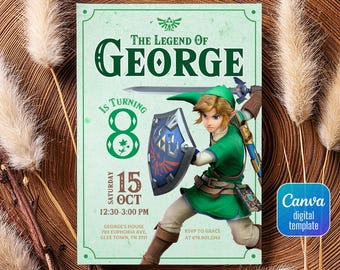 Video gamer invite, Legend of Zelda Birthday Invitation, Digital Download, Zelda Tears Of The Kingdom, Birthday Party, Game on Invitation
