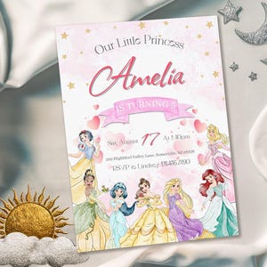 Princess Birthday invitation, Girl editable invite template, printable castle invitation, once upon a time royal party, instant download