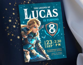 Video gamer invite, Legend of Zelda Birthday Invitation, Digital Download, Zelda Tears Of The Kingdom, Birthday Party, Game on Invitation
