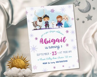 Princess Elsa invite, Frozen Anna invite template, girl birthday, Printable Birthday Invitation, Frozen invitation, editable winter invite