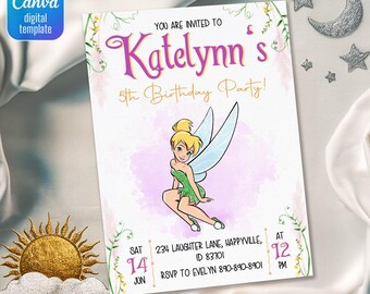 Printable Fairy Tinkerbell fairy birthday invitation, Tinker Bell invitation, editable invite, Peter Pen invite, girl invite template