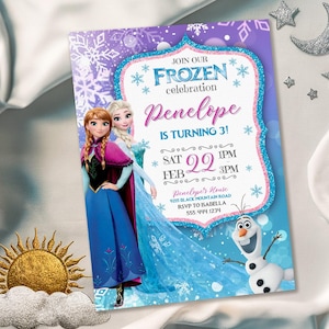 Prinses Elsa uitnodigen, Frozen Anna uitnodigingssjabloon, meisje verjaardag, afdrukbare verjaardagsuitnodiging, Frozen uitnodiging, bewerkbare winteruitnodiging