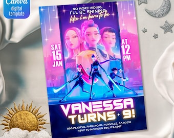 Kpop Demon Hunters Birthday Invitation, Editable K-pop Party Invite, BTS Themed Digital Card, Demon Huntrix Birthday Party Decor for Fans