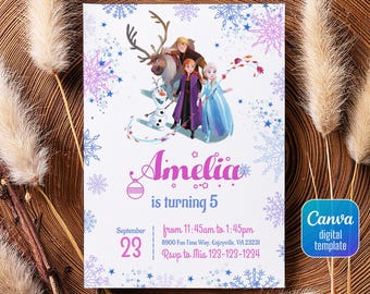 Princess Elsa invite, Frozen Anna invite template, girl birthday, Printable Birthday Invitation, Frozen invitation, editable winter invite