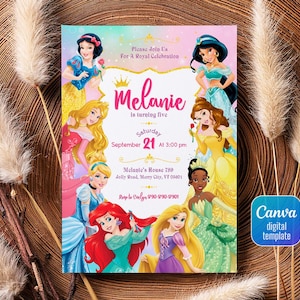 Princess Birthday invitation, Girl editable invite template, printable castle invitation, once upon a time royal party, instant download