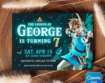 Video gamer invite, Legend of Zelda Birthday Invitation, Digital Download, Zelda Tears Of The Kingdom, Birthday Party, Game on Invitation