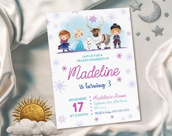 Princess Elsa invite, Frozen Anna invite template, girl birthday, Printable Birthday Invitation, Frozen invitation, editable winter invite