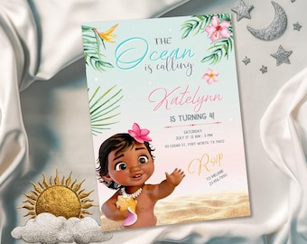 Moana Printable invitation, Editable Invitation, hawaii Birthday Invitation, luau Party, editable te fiti birthday Party invite