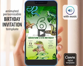 Reptile invitation, animated birthday invite, editable Reptile invitation, Lizard invite, instant download, Snake mobile video template