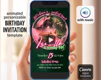 Wicked Birthday invitation, editable template, Glinda & Elphaba, Wicked Movie Party invite, mobile video invite, halloween Animated invite