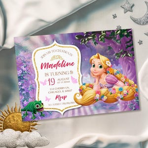 Princess Rapunzel Birthday invitation, Girl editable invite template, castle printable invitation, once upon a time royal party, Rapunсel