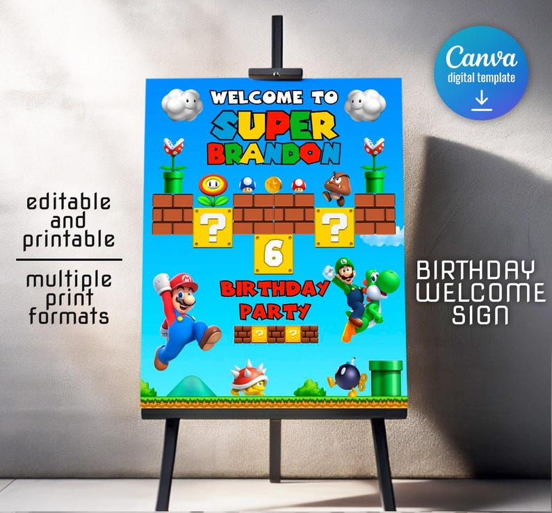Mario Printable Welcome Sign Template, Super Birthday Party Welcome in ...