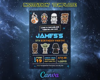 Printable Birthday Invitation, Star invite, wars invitation, darth vader birthday party, Instant Download stormtrooper invitation
