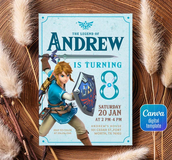 Video gamer invite, Legend of Zelda Birthday Invitation, Digital Download, Zelda Tears Of The Kingdom, Birthday Party, Game on Invitation
