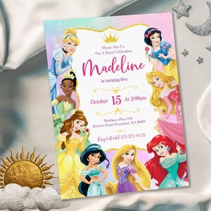 Princess Birthday invitation, Girl editable invite template, printable castle invitation, once upon a time royal party, instant download