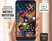 Mario Kart animated mobile invitation, birthday invite boy, Super Mario Bros invitation, switch video Game personalizable invite template