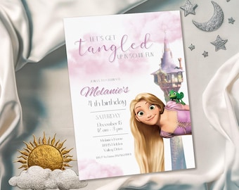 Princess Rapunzel Birthday invitation, Girl editable invite template, castle printable invitation, once upon a time royal party, Rapunсel