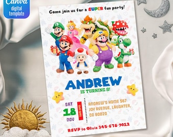 Mario Bros invitation, birthday invite boy girl, Super Mario Movie invitation, instant download, Video Game Birthday invite template