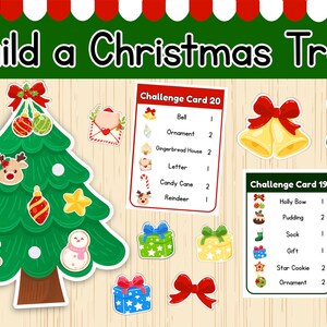 Jeu de construction d&#39;un arbre de Noël : jeu de simulation, apprentissage préscolaire (téléchargement PDF), activité de Noël à imprimer, association Montessori