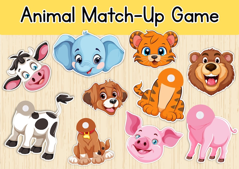 Animal Matching Game: Kids' Symmetry Puzzle, Preschool Education (PDF ...