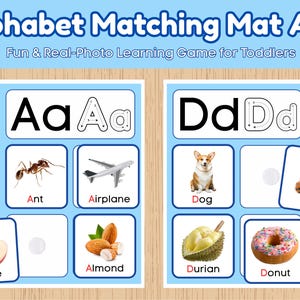 Actividad imprimible de fonética, emparejamiento del alfabeto preescolar, imágenes para emparejar letras, tapetes con fotos reales para emparejar el alfabeto A-Z, tarjetas didácticas del ABC