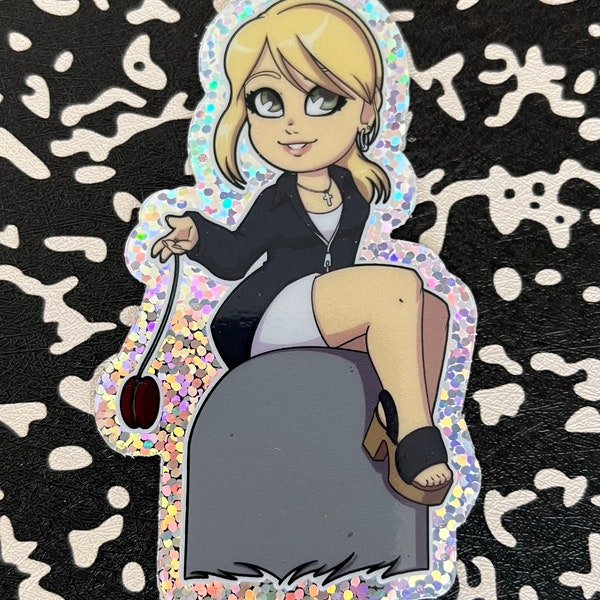 Chibi Buffy Glitter Sticker | Unique 1.77" x 3" Vinyl Decal | Iconic Slayer Art for Laptops & More!