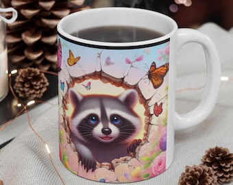 愛らしいアライグマのマグカップ - かわいいセラミックコーヒーカップ、11オンスと15オンス、アライグマ好きの方へのプレゼントに最適、家の装飾に最適なユニークな動物マグカップ