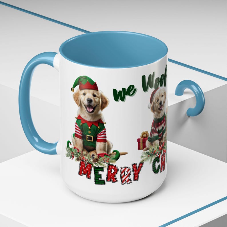 Three Cute GOLDEN RETRIEVER Puppies we woof You a Merry Christmas Dog