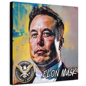 ELON MUSK Portrait | Department Of Government Efficiency | Black Matte Canvas | Unique Gift for Elon Musk fans |  Stretched, 1.25&quot; (5) Sizes