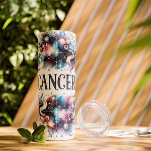 CANCER Zodiac Sign Tumbler | Sign Dates: June 22 – July 22 | 20oz Skinny Tumbler with Straw, Perfect Zodiac Gift