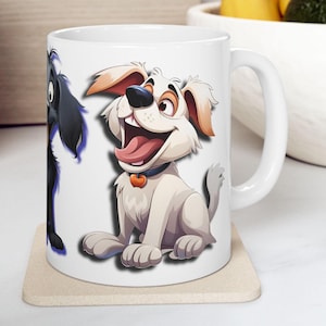 PERROS DE DIBUJOS ANIMADOS FELICES, taza de café de cerámica, regalo perfecto para amantes de los perros, 11 oz y 15 oz