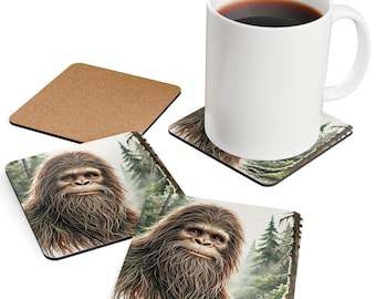 BIGFOOT Corkwood Coaster Set of Four, One size, Coaster Set Gift Perfect for BIGFOOT or SASQUATCH Lovers