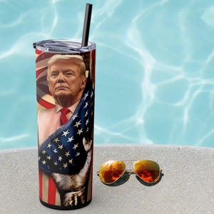 DONALD TRUMP Proud 47th US President Flag Skinny Tumbler with Straw, 20oz | Gift for Trump Supporters & Collectors