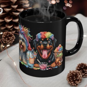 NUTTY CARTOON DOGS, All Black Ceramic Coffee Mug, Perfect Gift for Nutty Dog Lovers, 11 oz & 15 oz