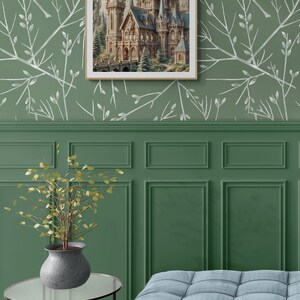 Majestic Fantasy Castle Rolled Poster | Intricate Spires & Clock Towers Under Starry Night Sky | Lush Greenery Decor image 3