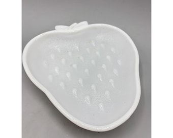 Vintage Milk Glass Strawberry Shaped Trinket Dish White Textured Fruit Bowl