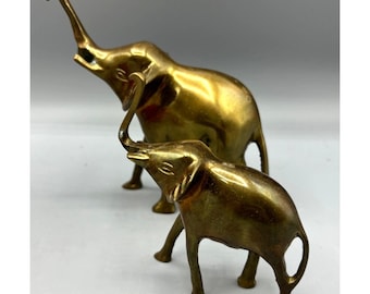 VTG Messing Elefant Figuren 2er Set Tier Decor Statuen Home Office Schreibtisch Kunst