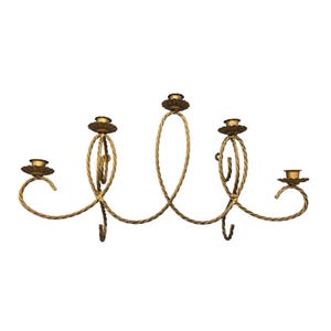 Vtg Gold Metal Twisted Rope 5 Candle Holder Sconce Wall Decor Hollywood Regency