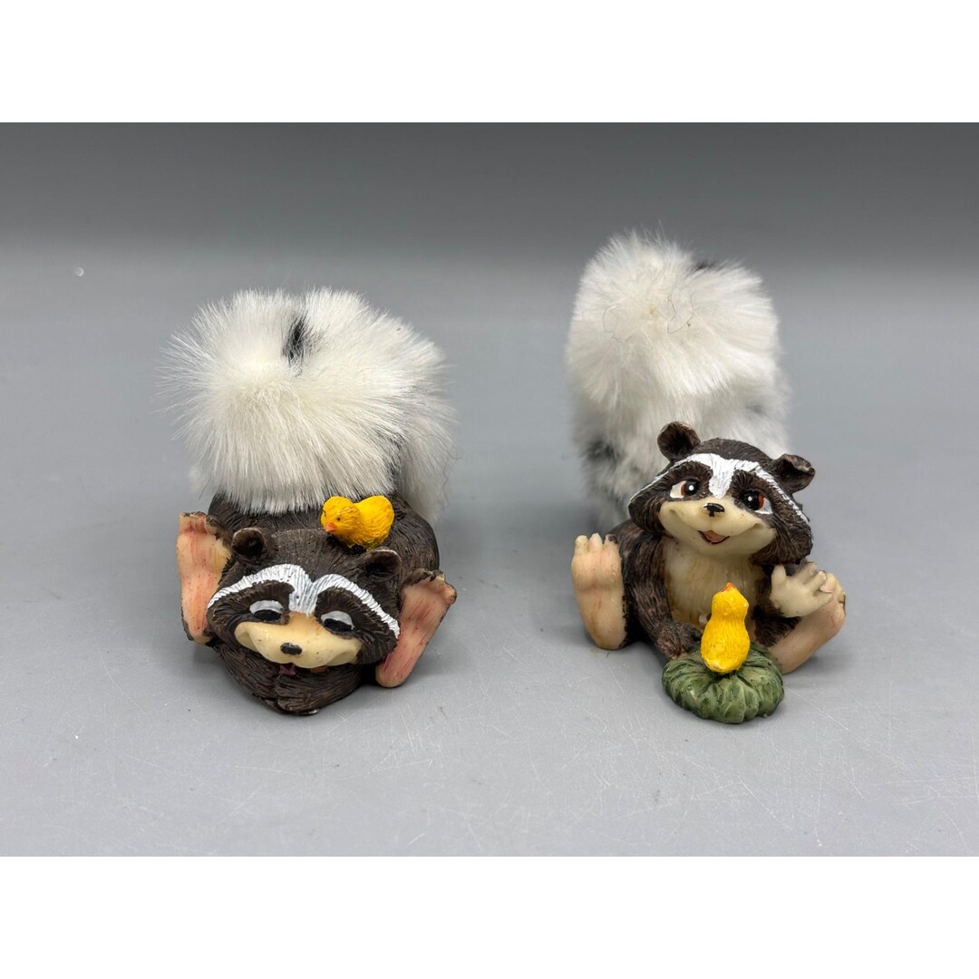 Pair of Resin Faux Fur Raccoon Skunk Figurines Decor Whimsical - Etsy
