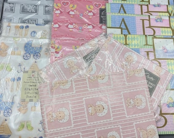 Lote de Papel de Presente Vintage para Chá de Bebê American Greetings Carlton Cards, 14 Folhas